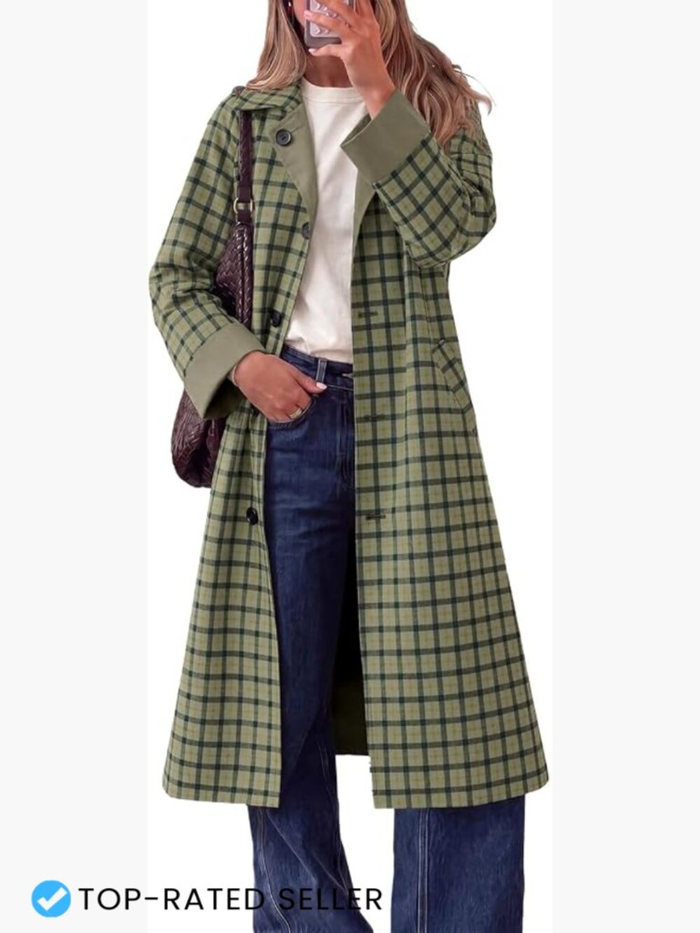 Reversible Long Trench Coat Plaid Windproof Overcoat Chic Vintage Business